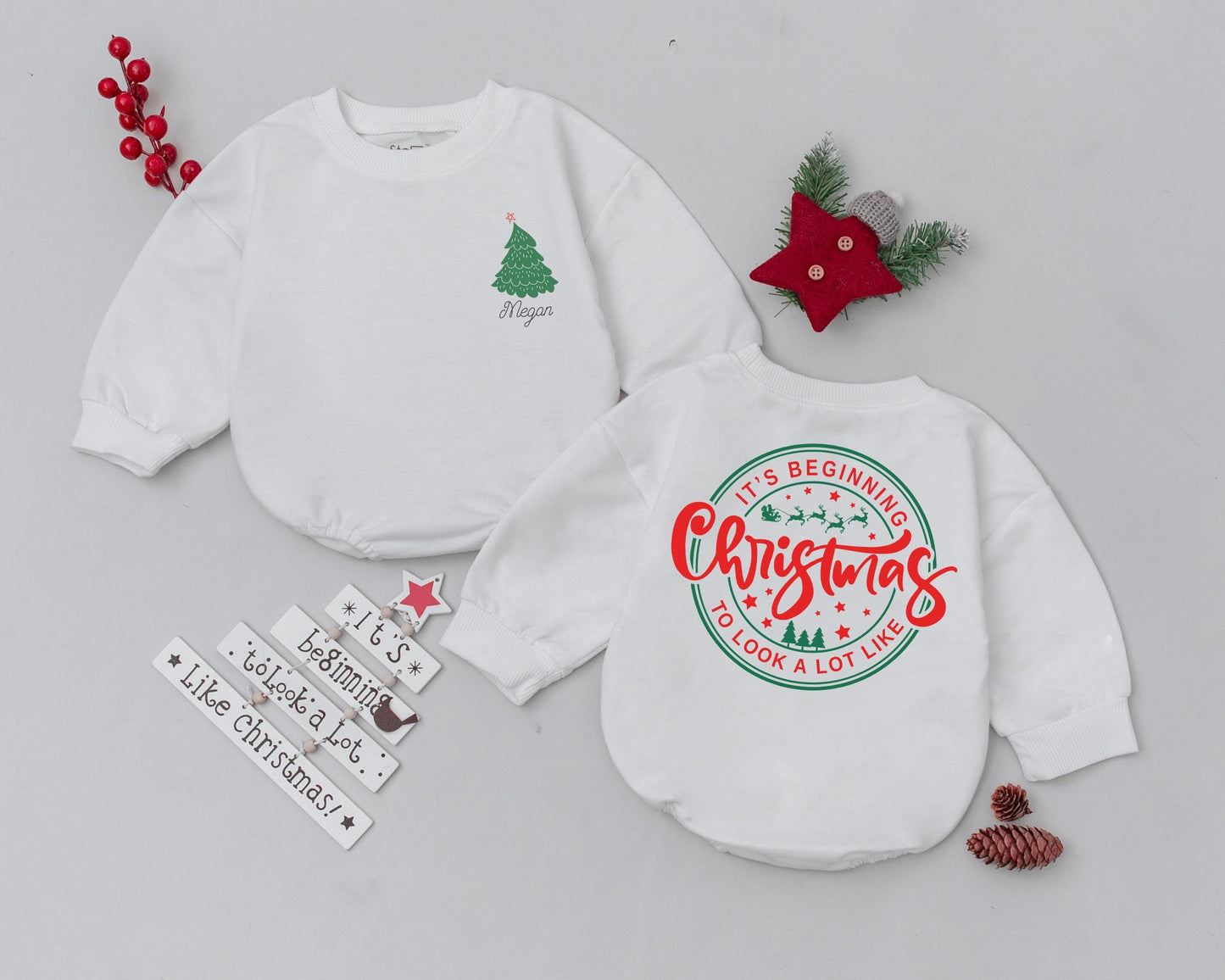 Custom Name Bubble Romper - First Christmas Baby Outfit Gift