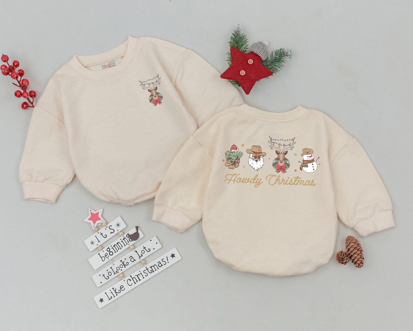 Western Vintage Christmas Newborn Outfit: Personalized Baby Romper