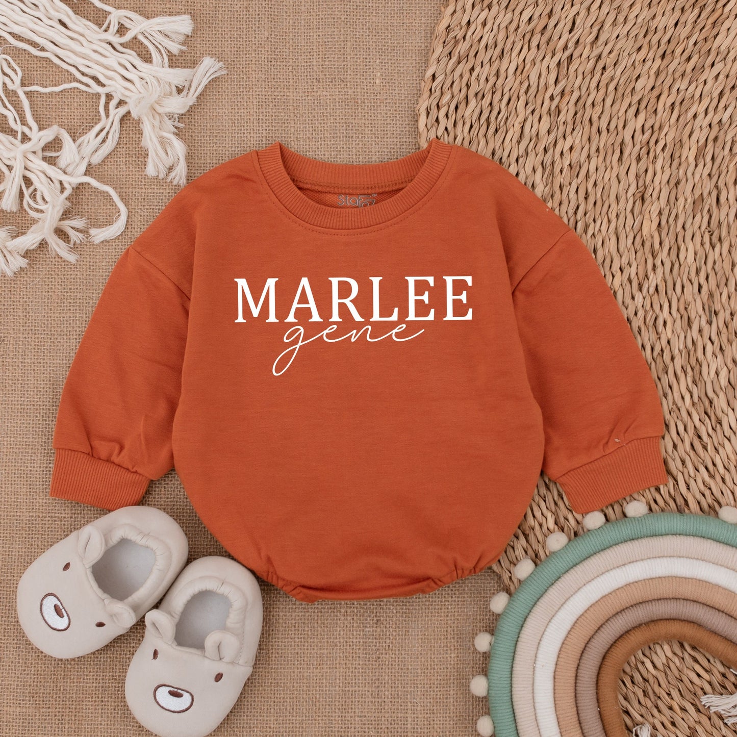 Oversized Custom Name Baby Romper Bubble Romper Modern Blue Baby Sweatshirt with Bold & Cursive Text Personalized Gift for Infants