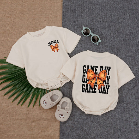 Retro Sports Baby Romper: Basketball & Football Game Day Outfit