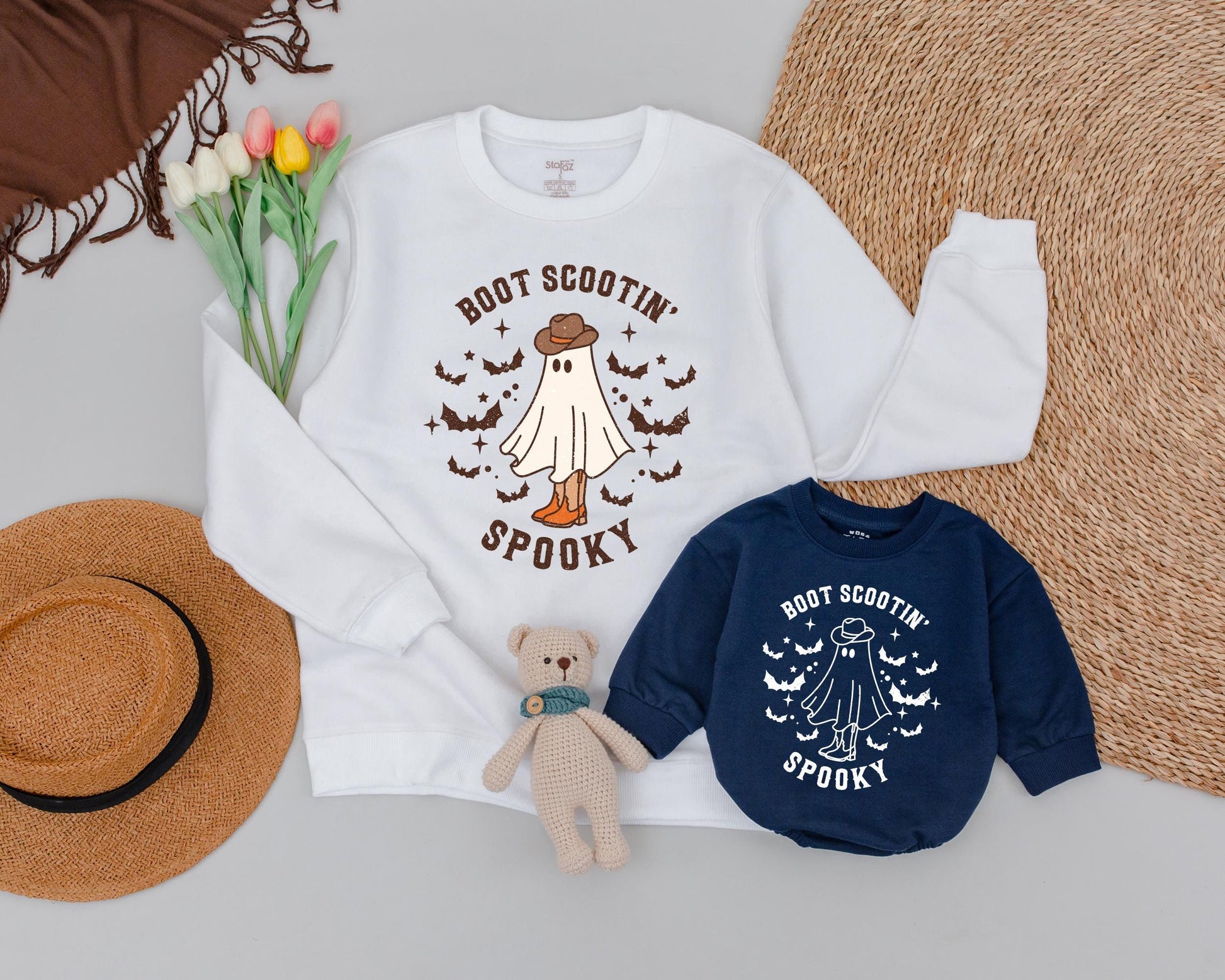 Mommy and Me Matching Spooky Cowboy Halloween Ghost Sweatshirt Western Retro Fall Family Outfit Comfortable Baby Girl Design