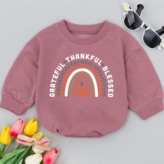 Retro Thanksgiving Baby Bodysuit: Grateful, Thankful, Blessed Outfit