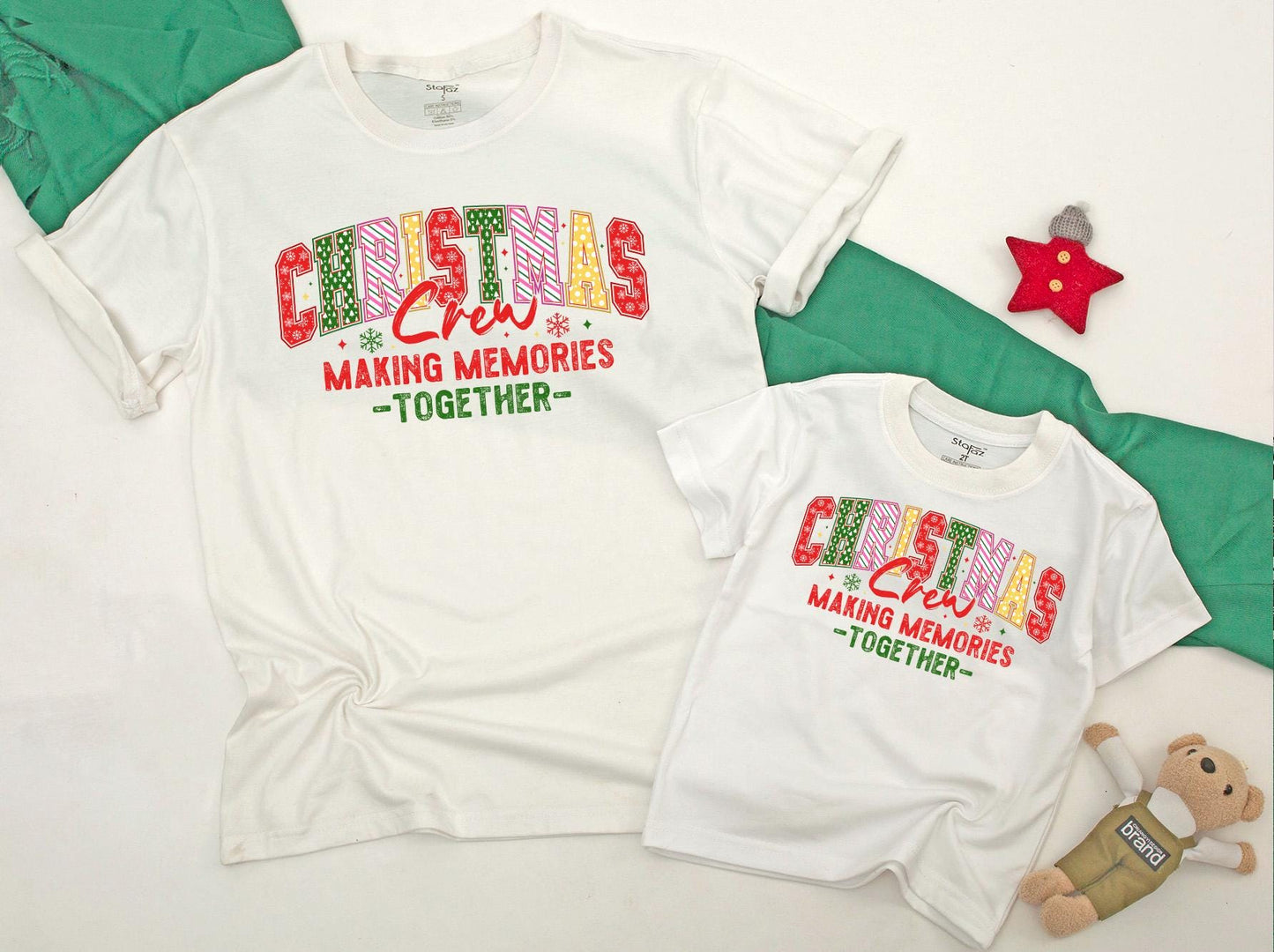 Christmas Crew Making Memories Together Family Matching Red Green Festive Snowflake T-Shirt Gift Toddler Baby