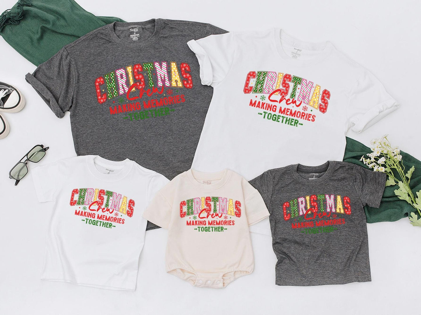 Christmas Crew Making Memories Together Family Matching Red Green Festive Snowflake T-Shirt Gift Toddler Baby