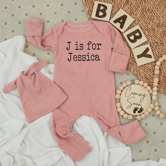 Personalized 'J is for Jessica' Baby Bodysuit Minimalist Letter Design Custom Pregnancy Announcement Gift