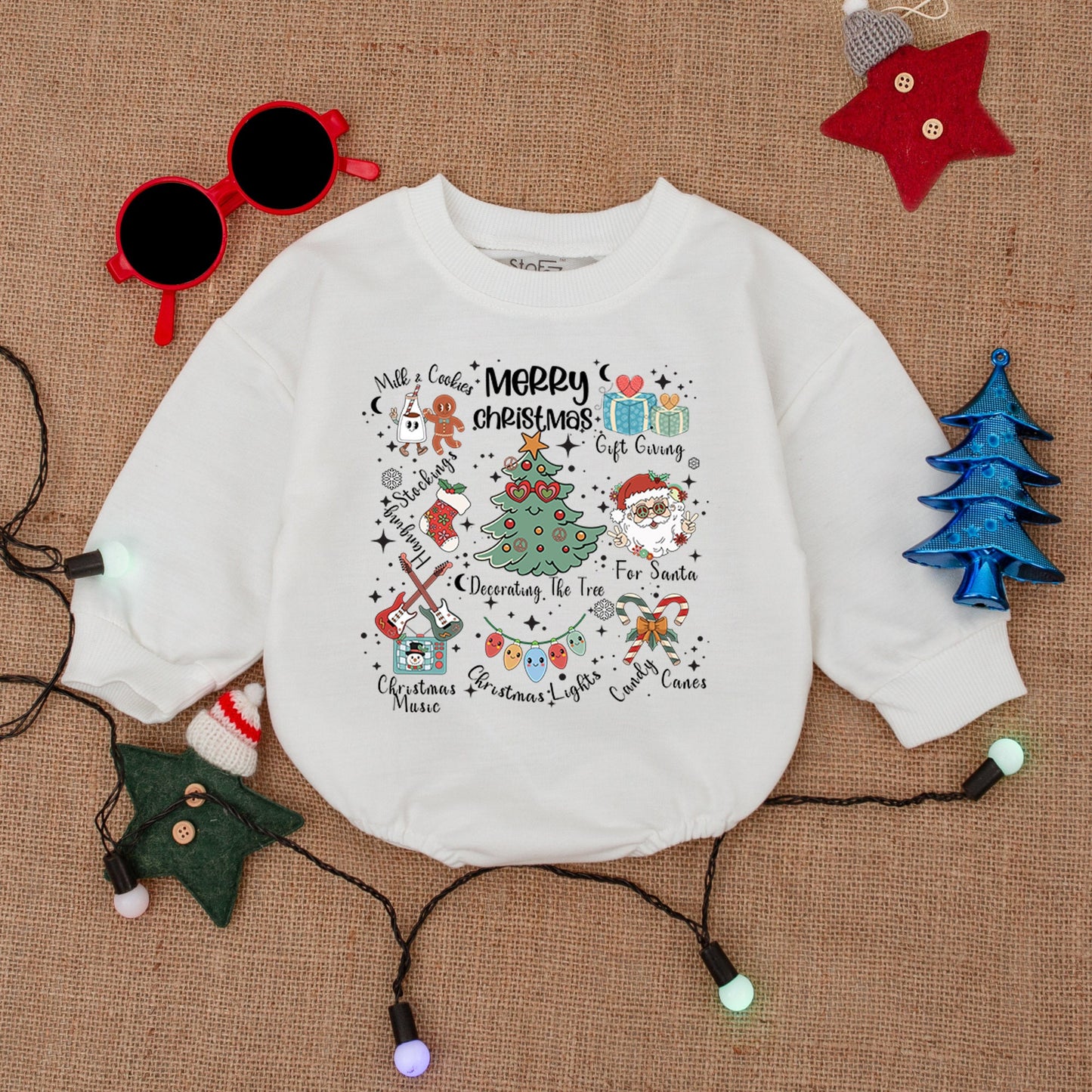Santa Baby Retro Christmas Tree Romper – Cozy Holiday Outfit