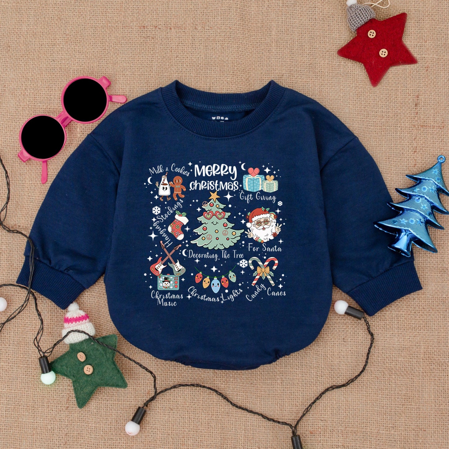 Santa Baby Retro Christmas Tree Romper – Cozy Holiday Outfit