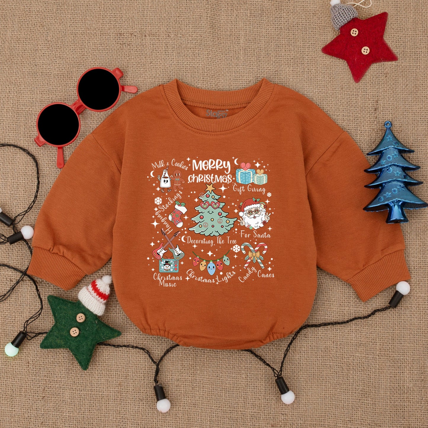 Santa Baby Retro Christmas Tree Romper – Cozy Holiday Outfit