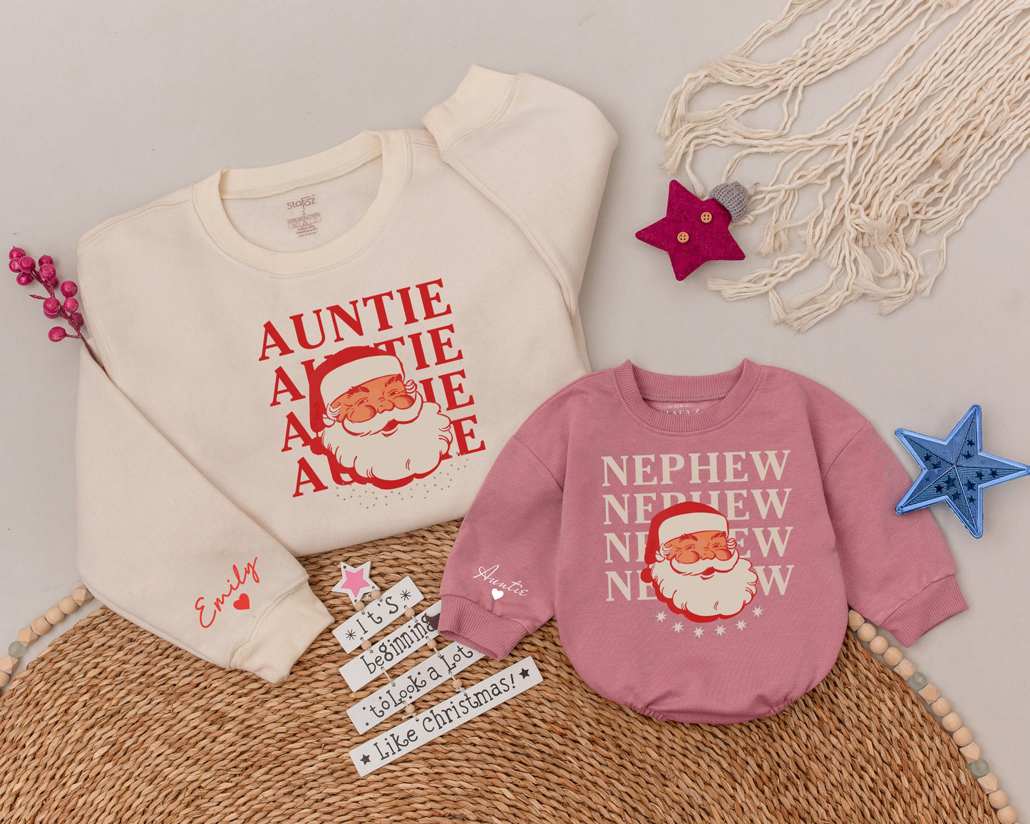 Aunt & Nephew Christmas Sweatshirts, Matching Family Holiday Shirts