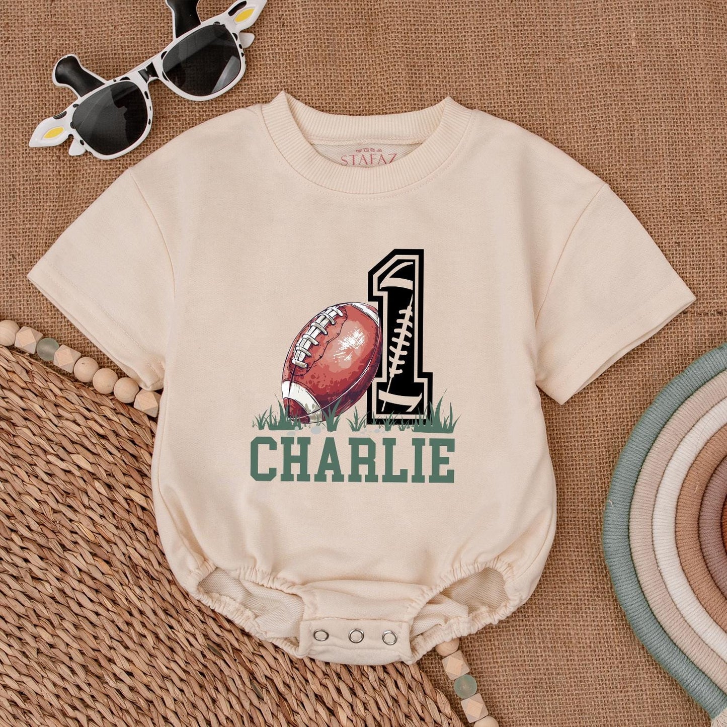 Football 1st Birthday Romper, Personalized Baby Outfit, Gift Idea