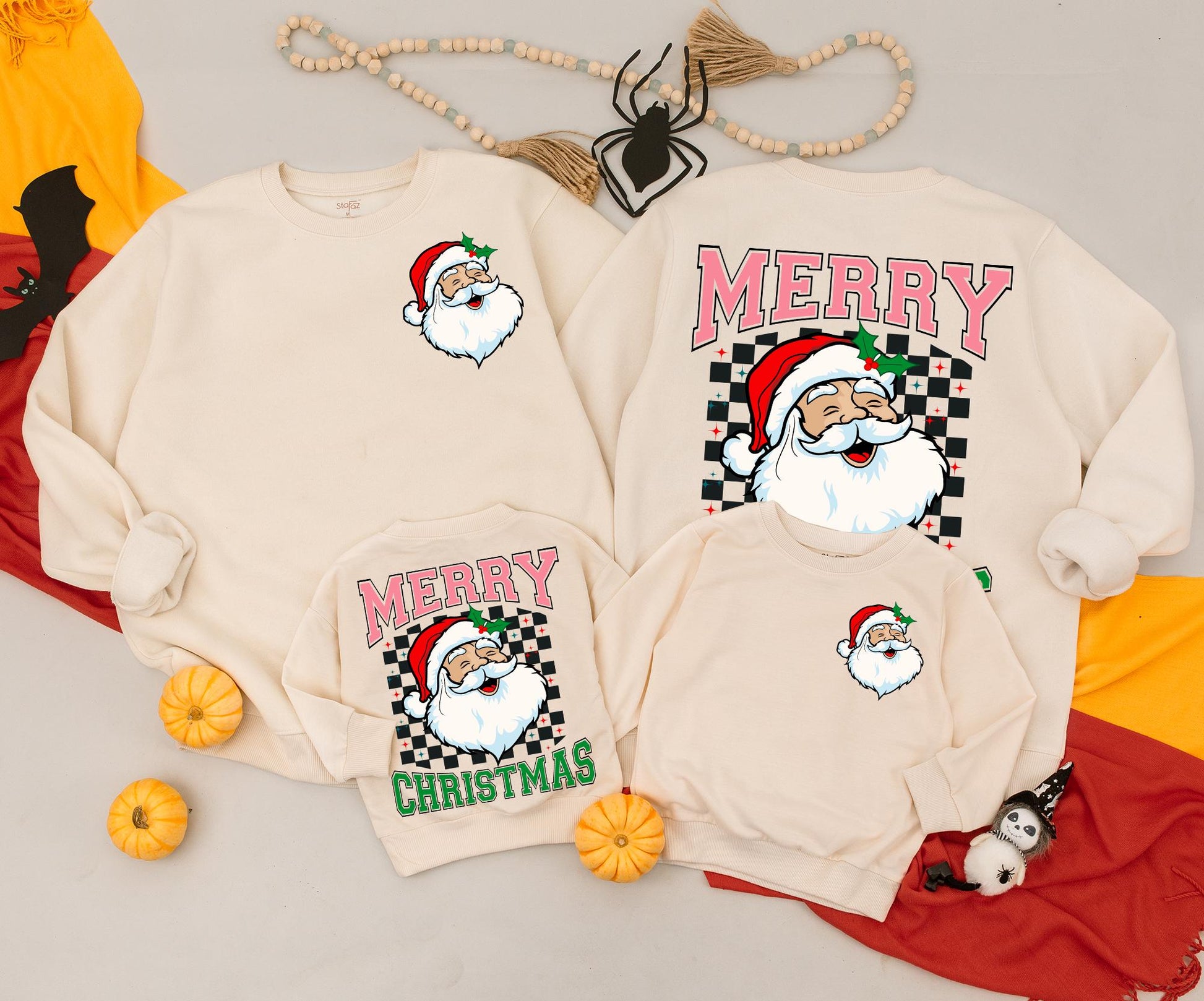 Matching Merry Christmas Santa Sweatshirt Toddler Baby Outfit, Retro Xmas Gift, Red Green White Black Colors, Cute Baby Newborn Clothing