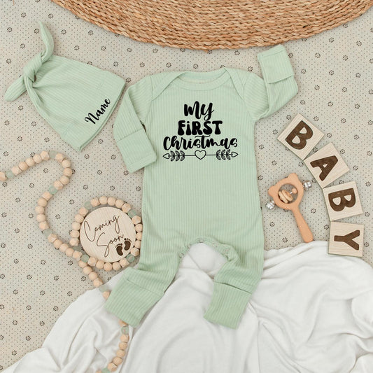 My First Christmas Baby Romper: Sweet Black Design with Heart Arrows, Soft Newborn Outfit for Boys & Girls, Christmas Gift (140 chars)