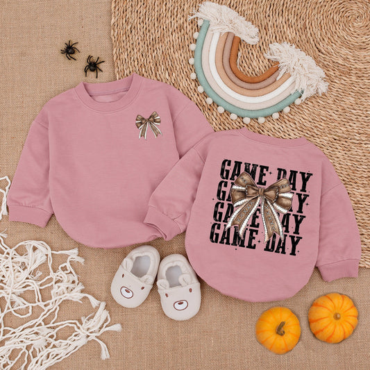 Football Baby Romper & Bow Jumpsuit for Gameday Kids Gift