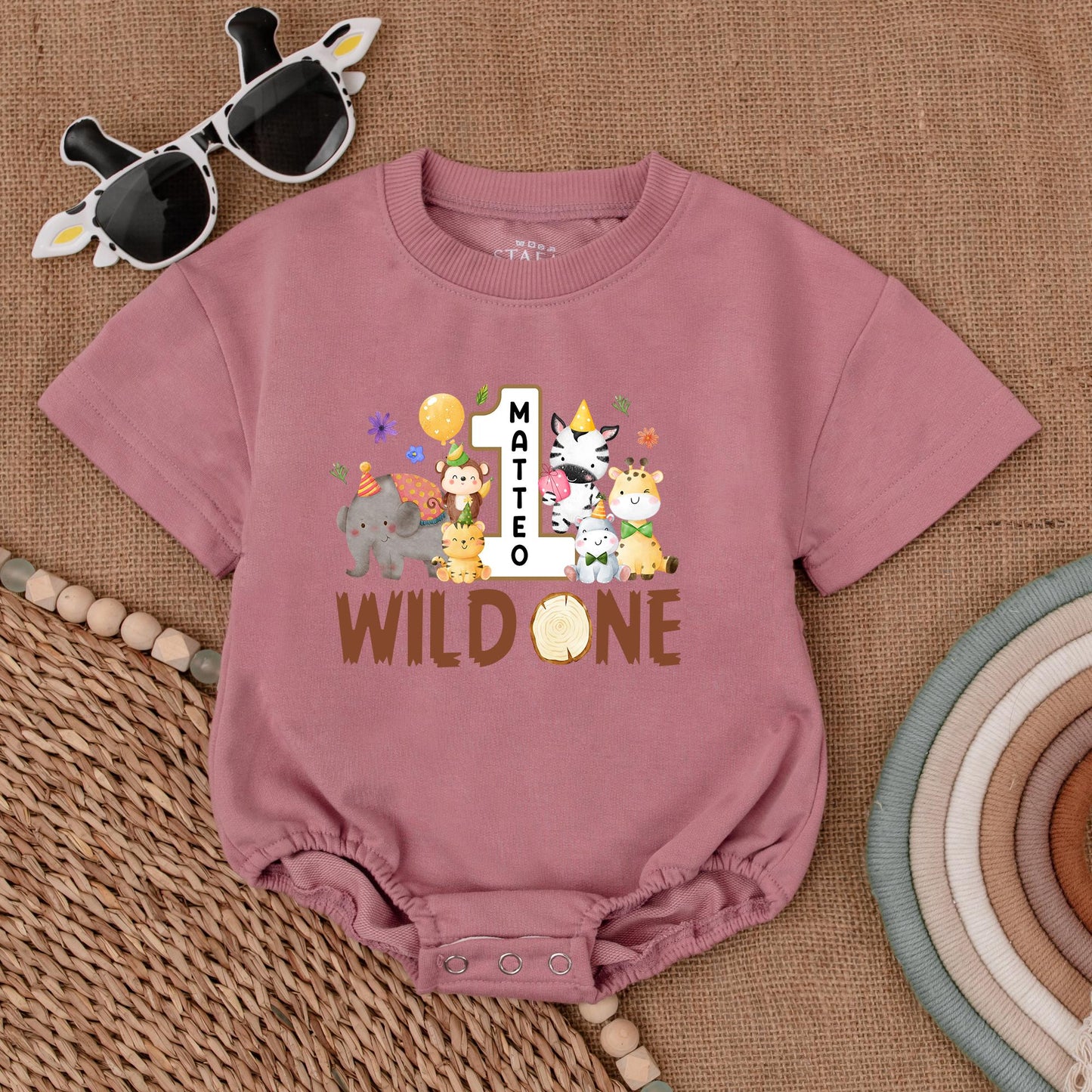 Safari First Birthday Romper, Jungle Animals, Personalized Outfit