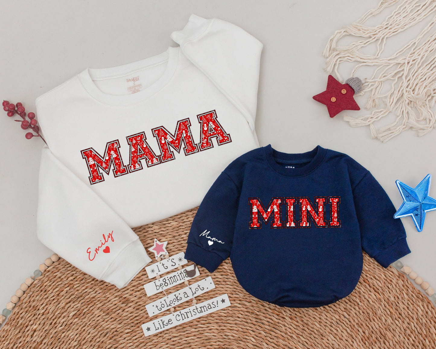 Matching Family Claus Christmas Sweaters for Mom and Baby