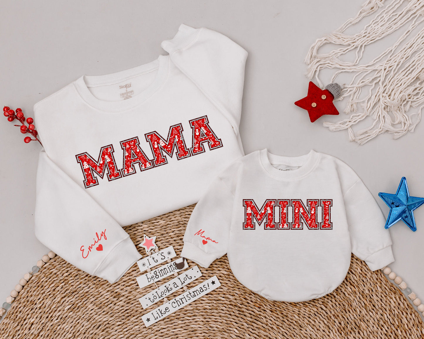 Matching Family Claus Christmas Sweaters for Mom and Baby