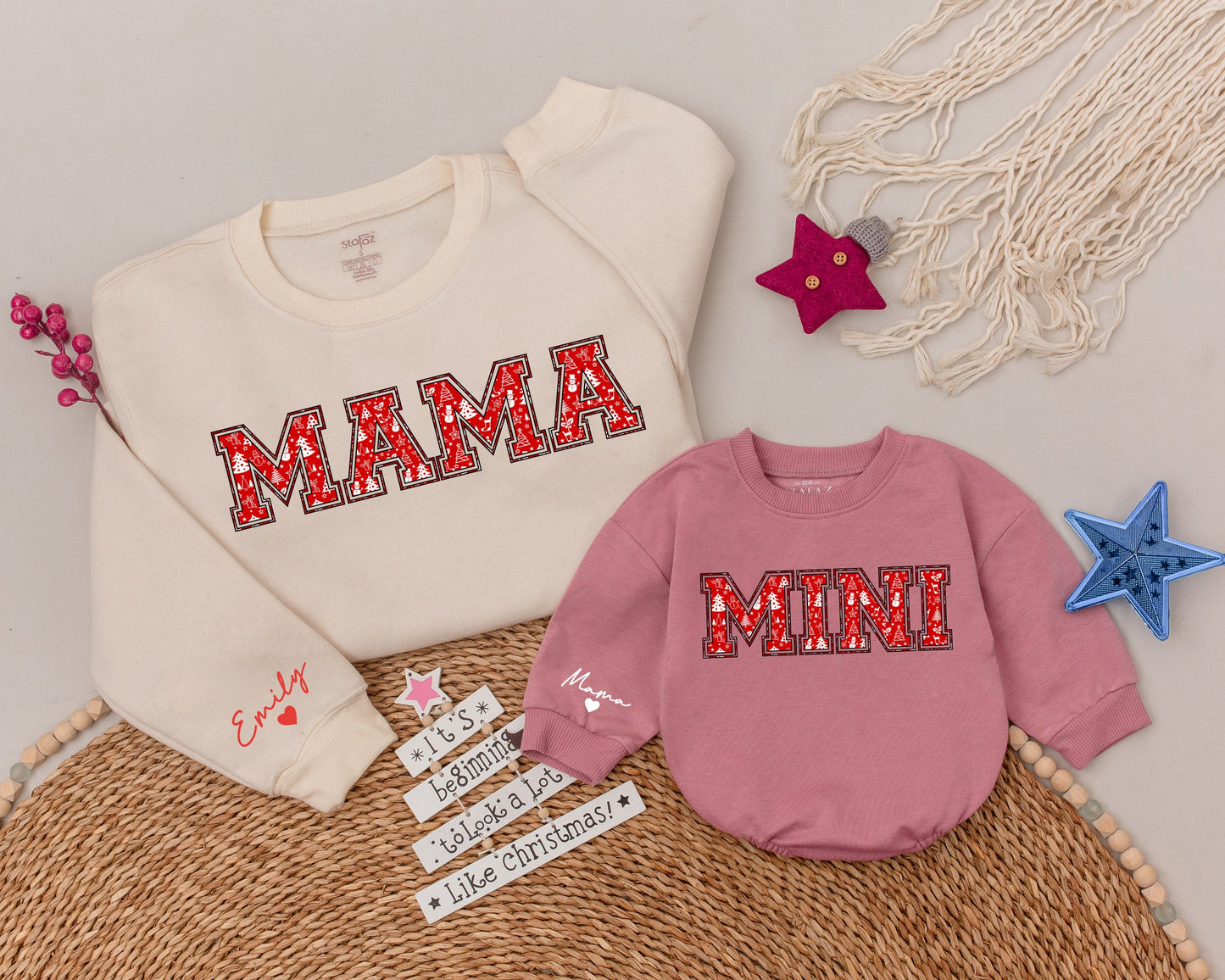 Matching Family Claus Christmas Sweaters for Mom and Baby