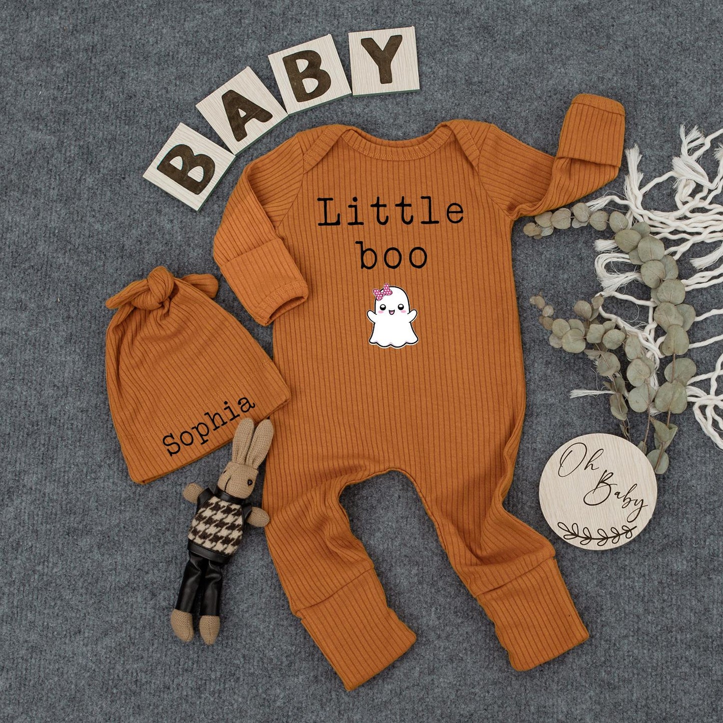 Little Boo Baby Outfit Set, Ghost Bodysuit & Hat, Cute Halloween Newborn Romper, New Mom Gift, Funny Spooky Season Clothes, Infant Neutral Outfit (139 chars)