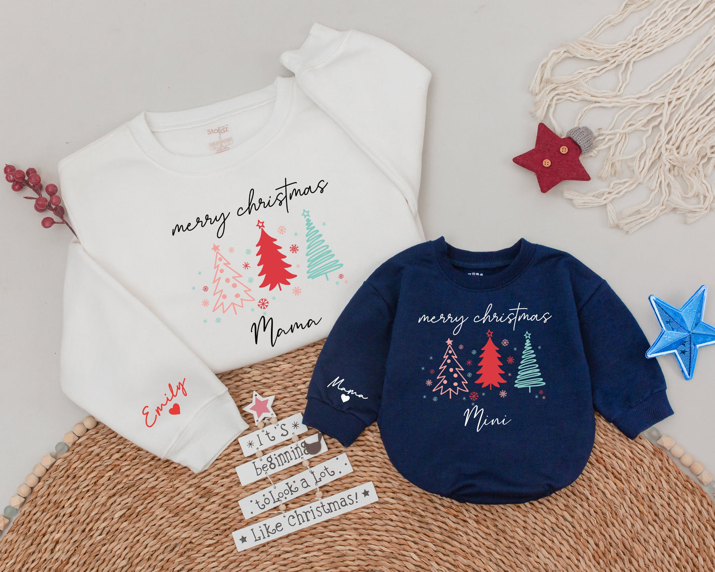 Matching Merry Mama & Mini Christmas Sweatshirt Set, Family Gift