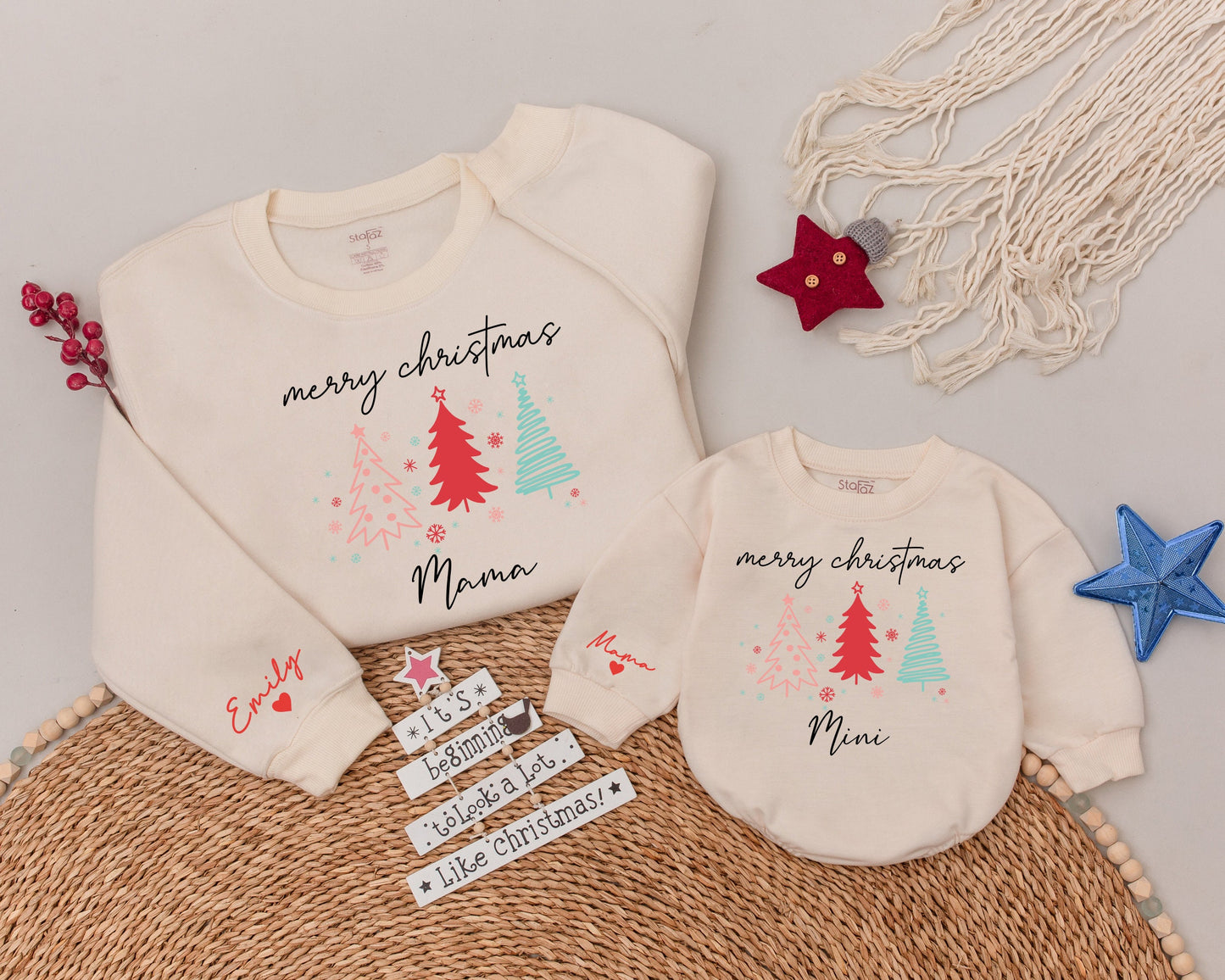 Matching Merry Mama & Mini Christmas Sweatshirt Set, Family Gift