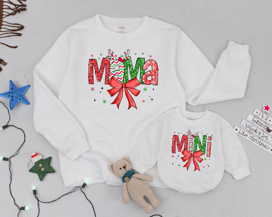 Matching Family Vintage Xmas Bow Sweater, Personalized Mommy & Me