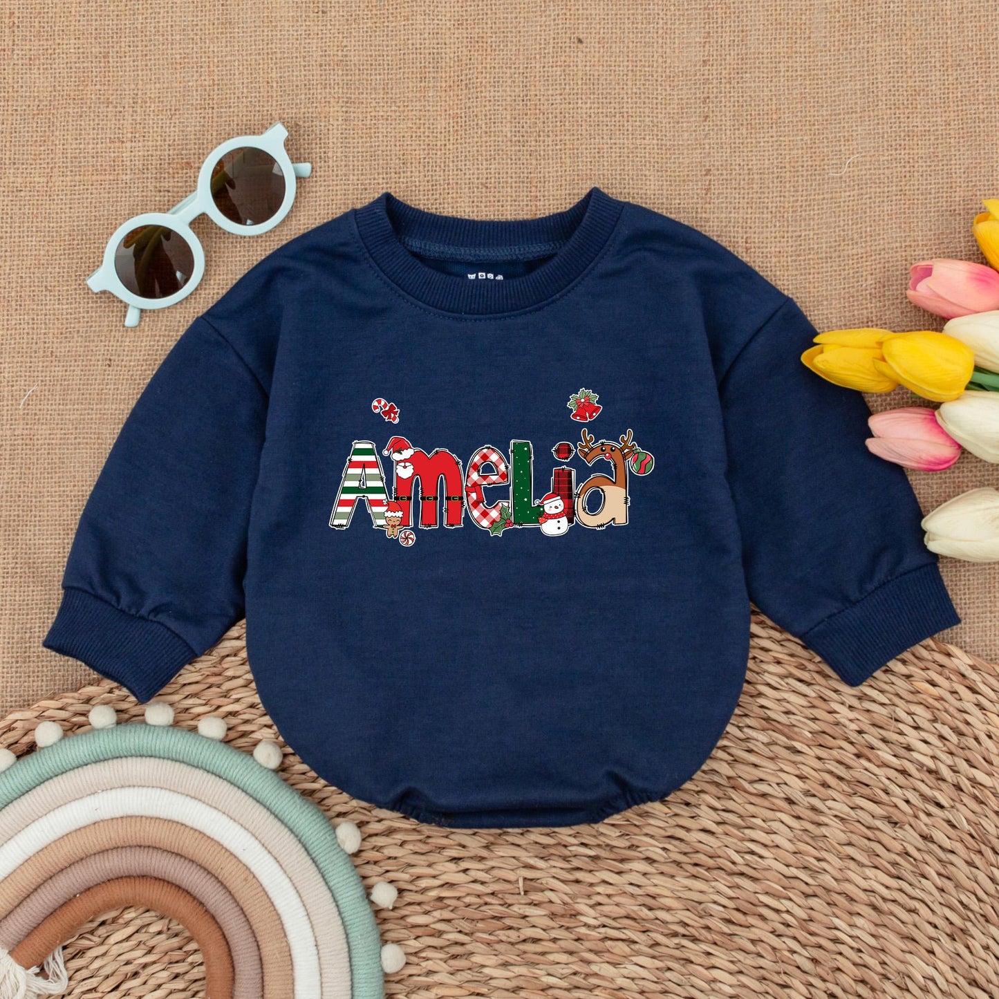 Personalized Christmas Baby Romper: First Xmas Bodysuit Outfit