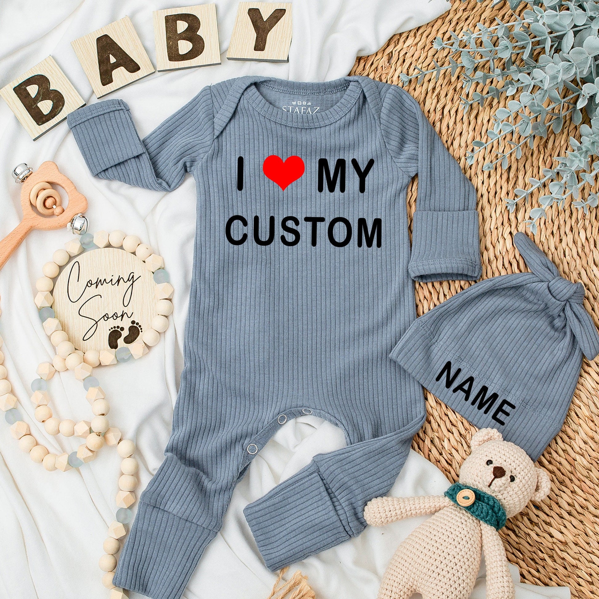 I Love My Custom Baby Bodysuit Sweet Pregnancy Announcement Outfit Newborn Gift Personalized Clothes Black Text Heart