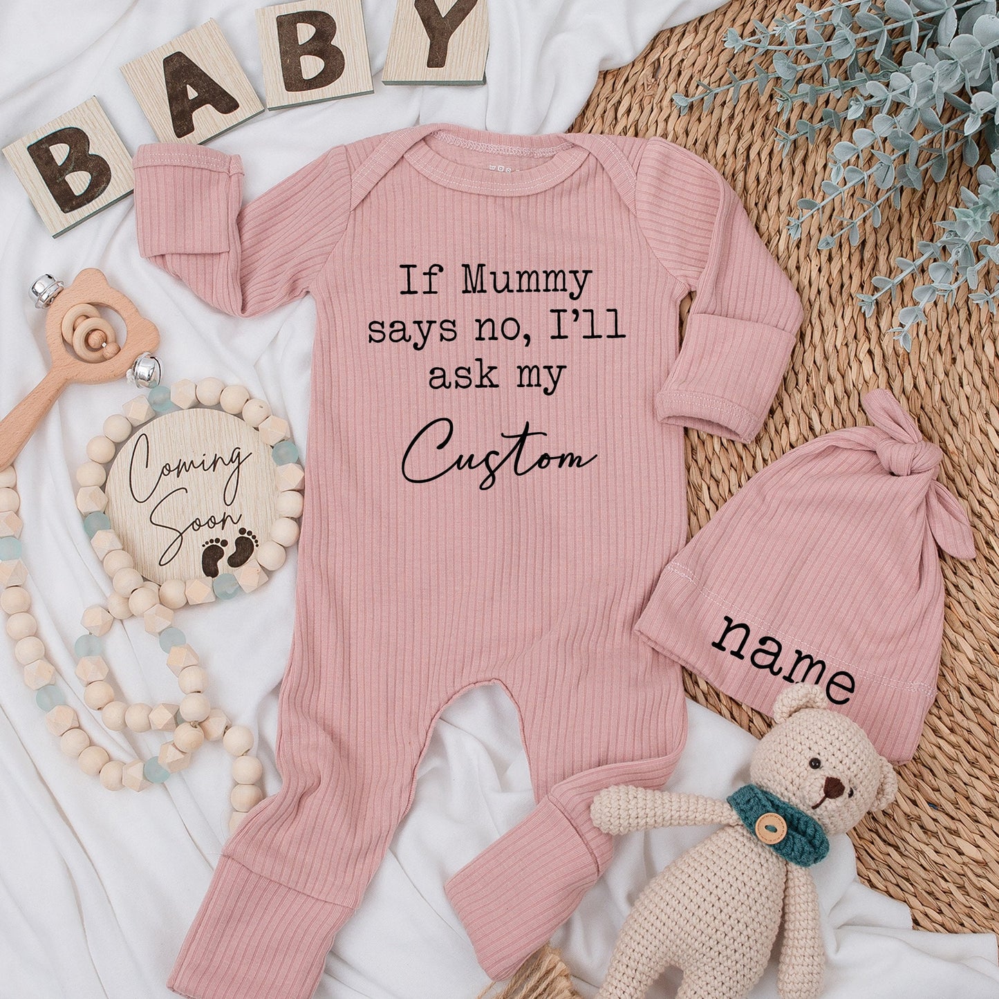 If Mummy Says No Custom Baby Bodysuit Set, Personalized Name Hat, Pregnancy Announcement, Cute Newborn Outfit, Perfect Baby Shower Gift, Soft Cotton (138)