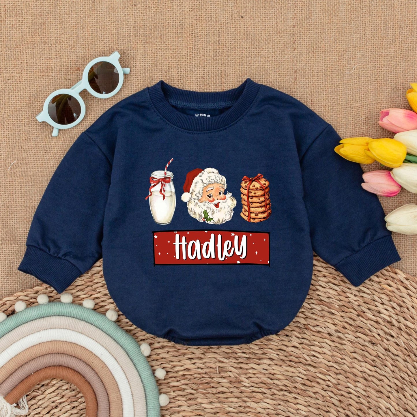Personalized Santa Baby Romper - Vintage First Christmas Outfit
