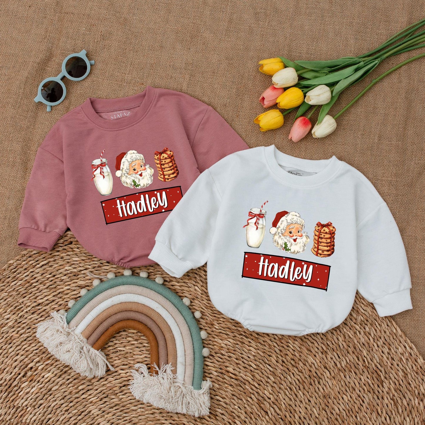 Personalized Santa Baby Romper - Vintage First Christmas Outfit