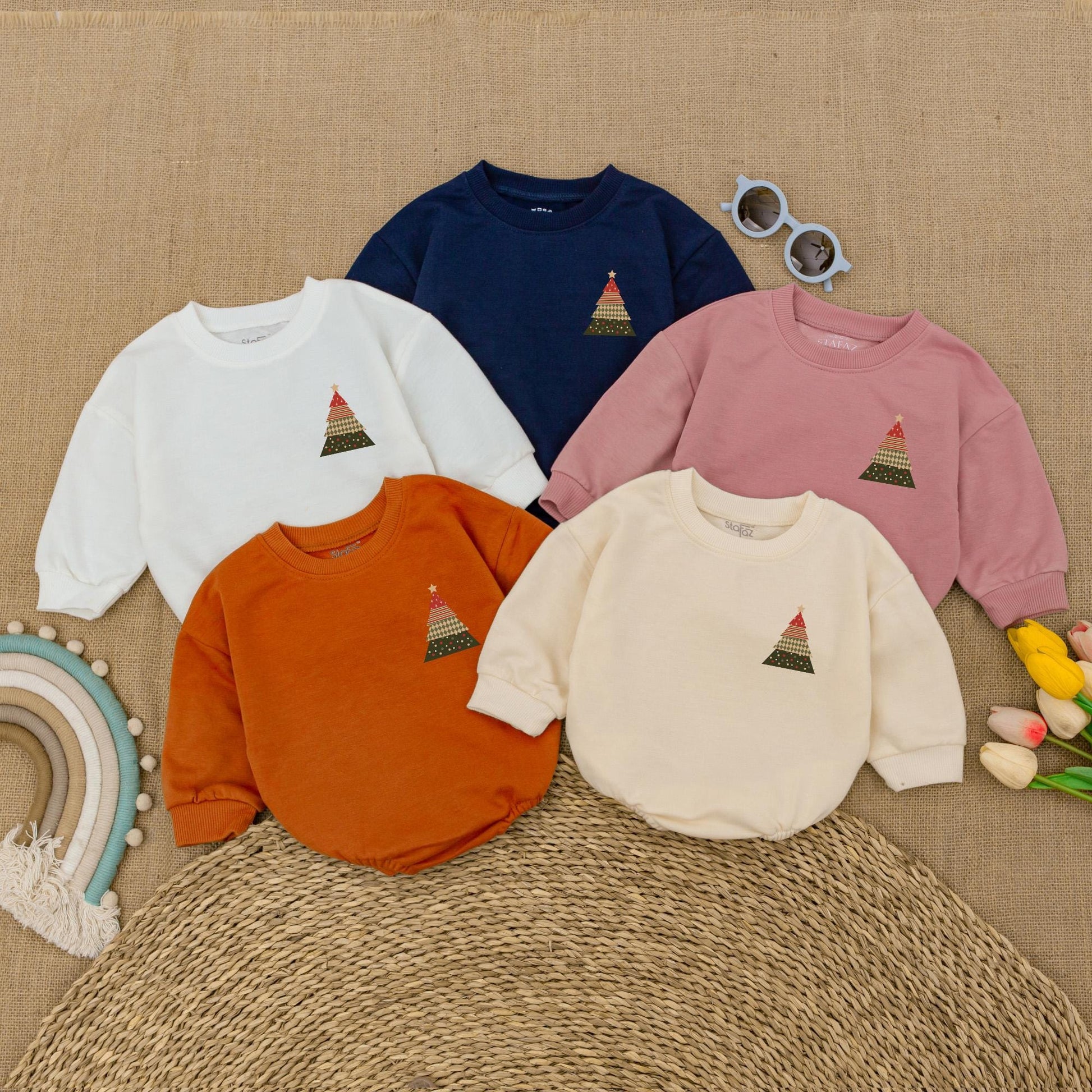 First Christmas Vintage Tree Romper | Baby Holiday Bodysuit Gift