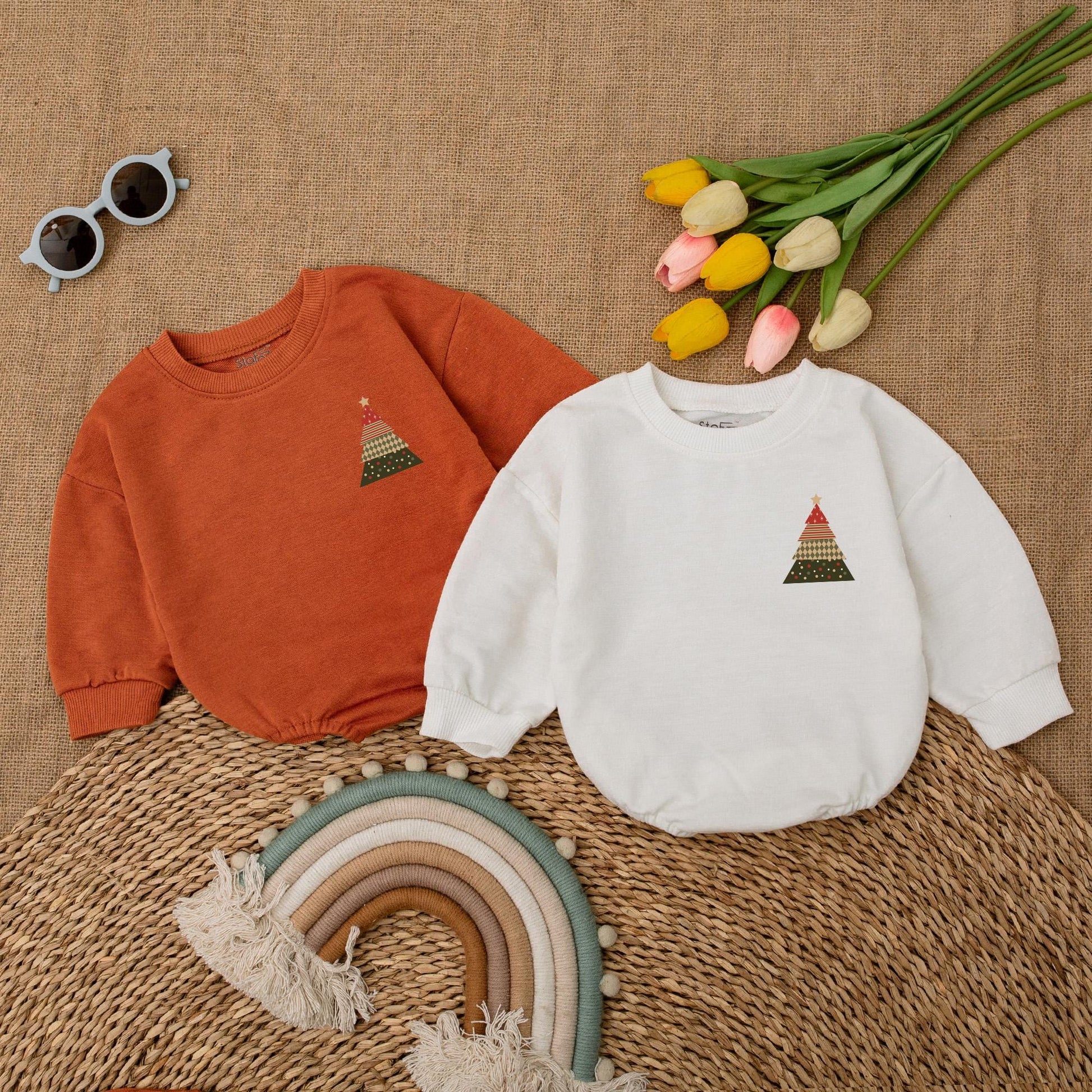 First Christmas Vintage Tree Romper | Baby Holiday Bodysuit Gift