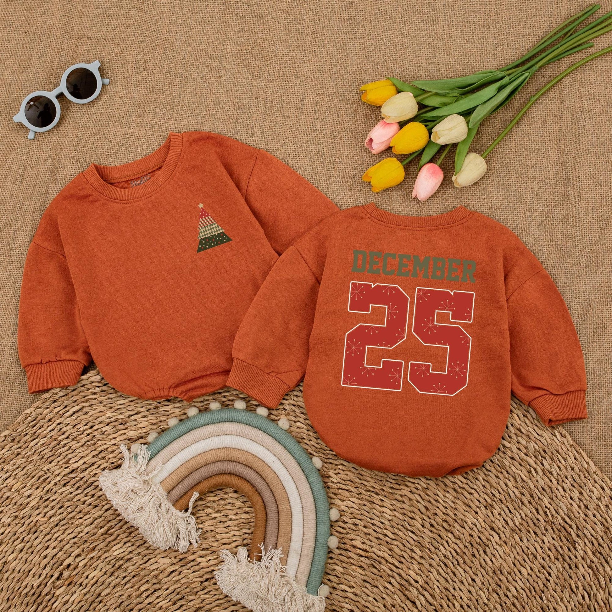 First Christmas Vintage Tree Romper | Baby Holiday Bodysuit Gift