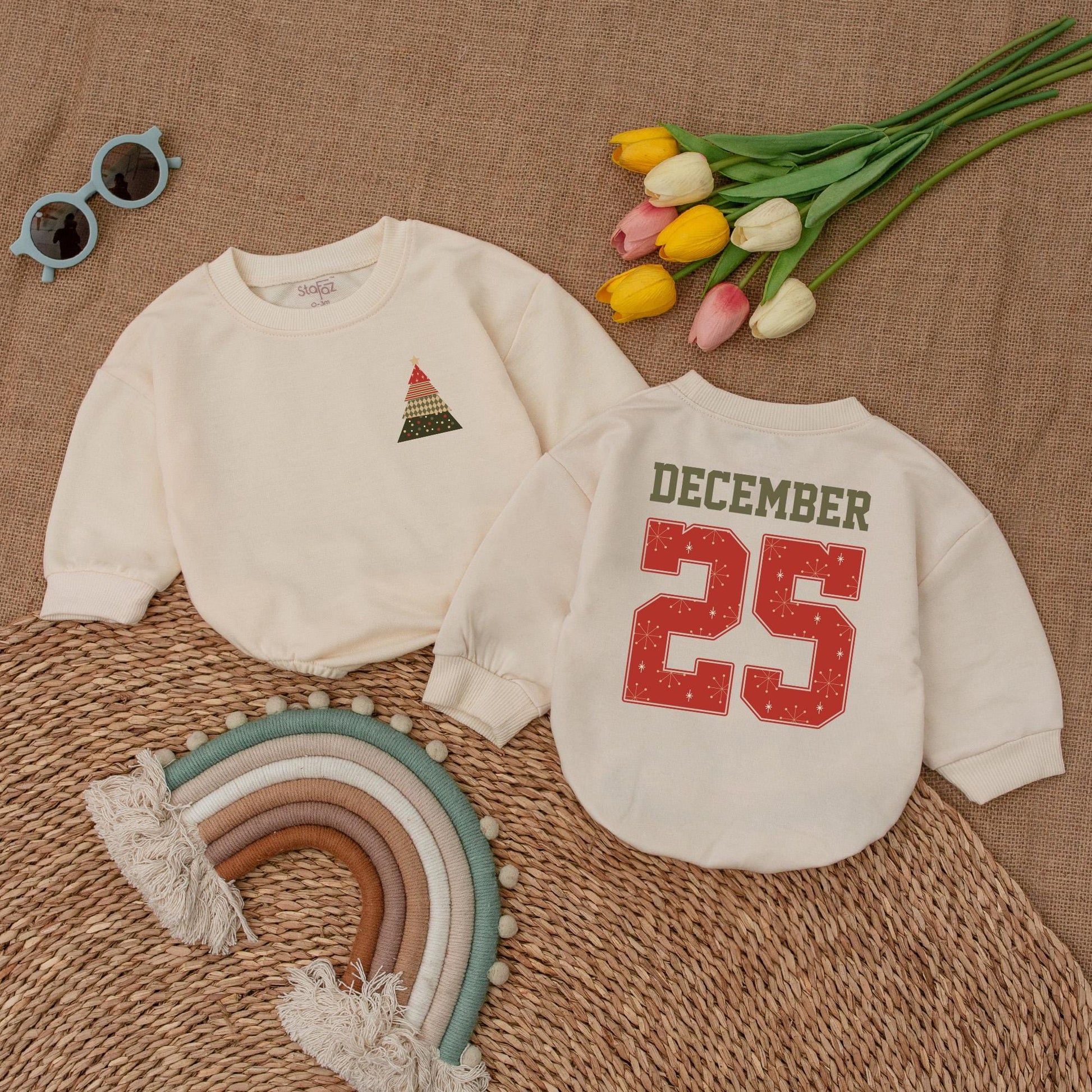 First Christmas Vintage Tree Romper | Baby Holiday Bodysuit Gift