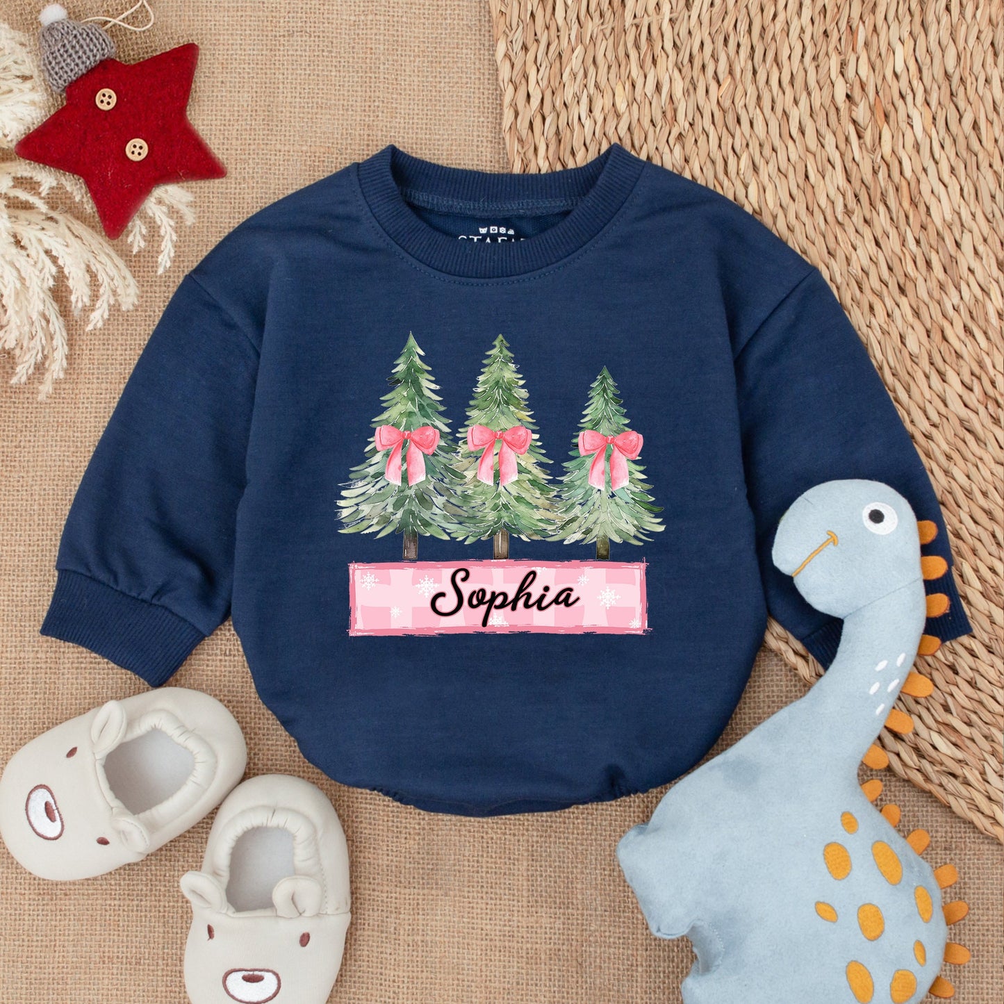 Festive Baby Romper, Long Sleeve Bodysuit, First Christmas Outfit