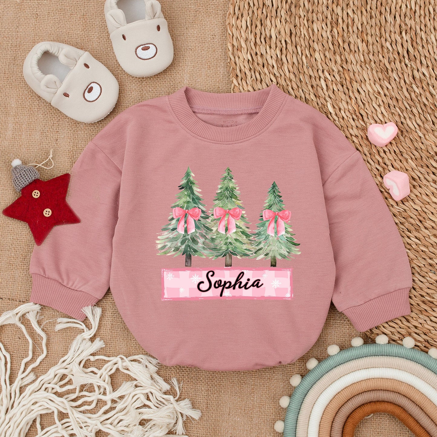 Festive Baby Romper, Long Sleeve Bodysuit, First Christmas Outfit