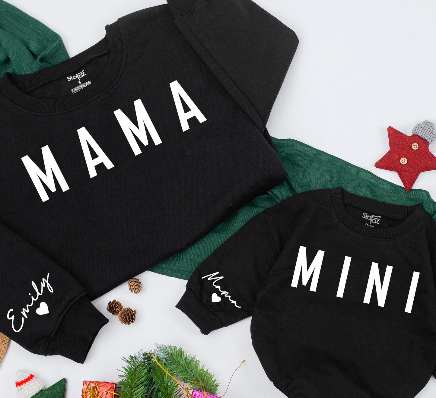 Matching Mama & Mini Christmas Sweatshirts, Personalized Family Holiday Outfit, Mom & Baby Girl Matching, Emily & Heart, Casual Xmas Gift