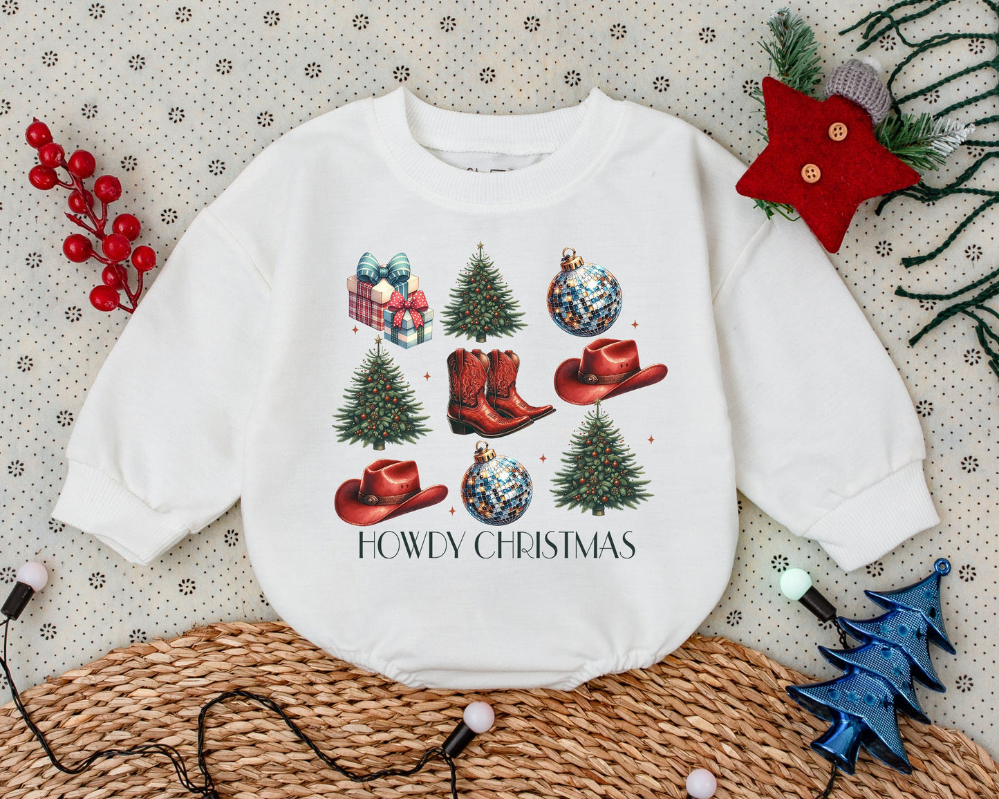 Western Christmas Romper, Baby Outfit, Toddler Holiday Clothes