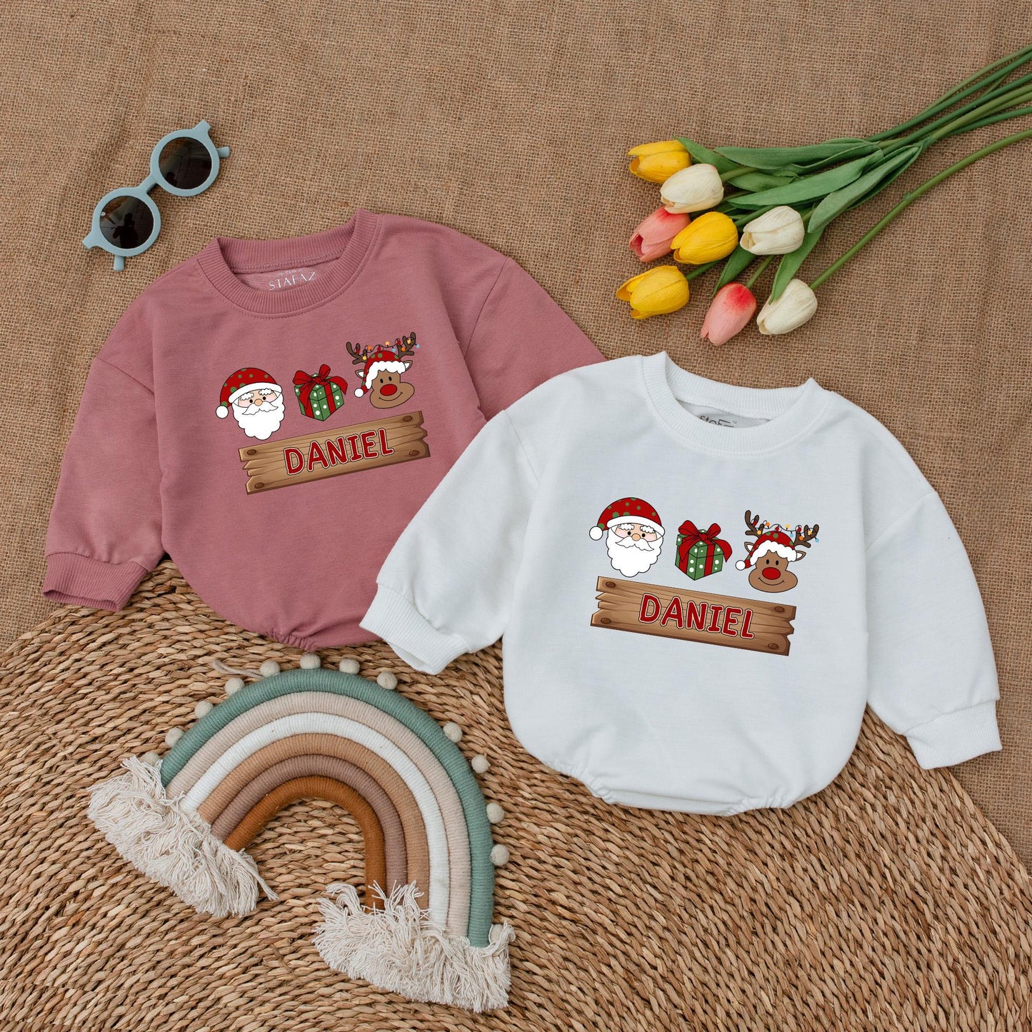 Custom Baby Christmas Romper: Cute Vintage Reindeer Holiday Outfit