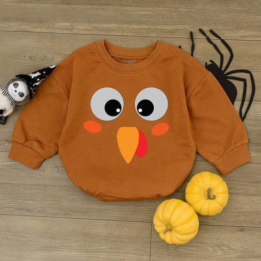 Adorable Thanksgiving Baby Sweatshirt with Cute Turkey and Pumpkin Design for First Fall Celebration Gender Neutral Infant Toddler Kid Baby Shower Gift