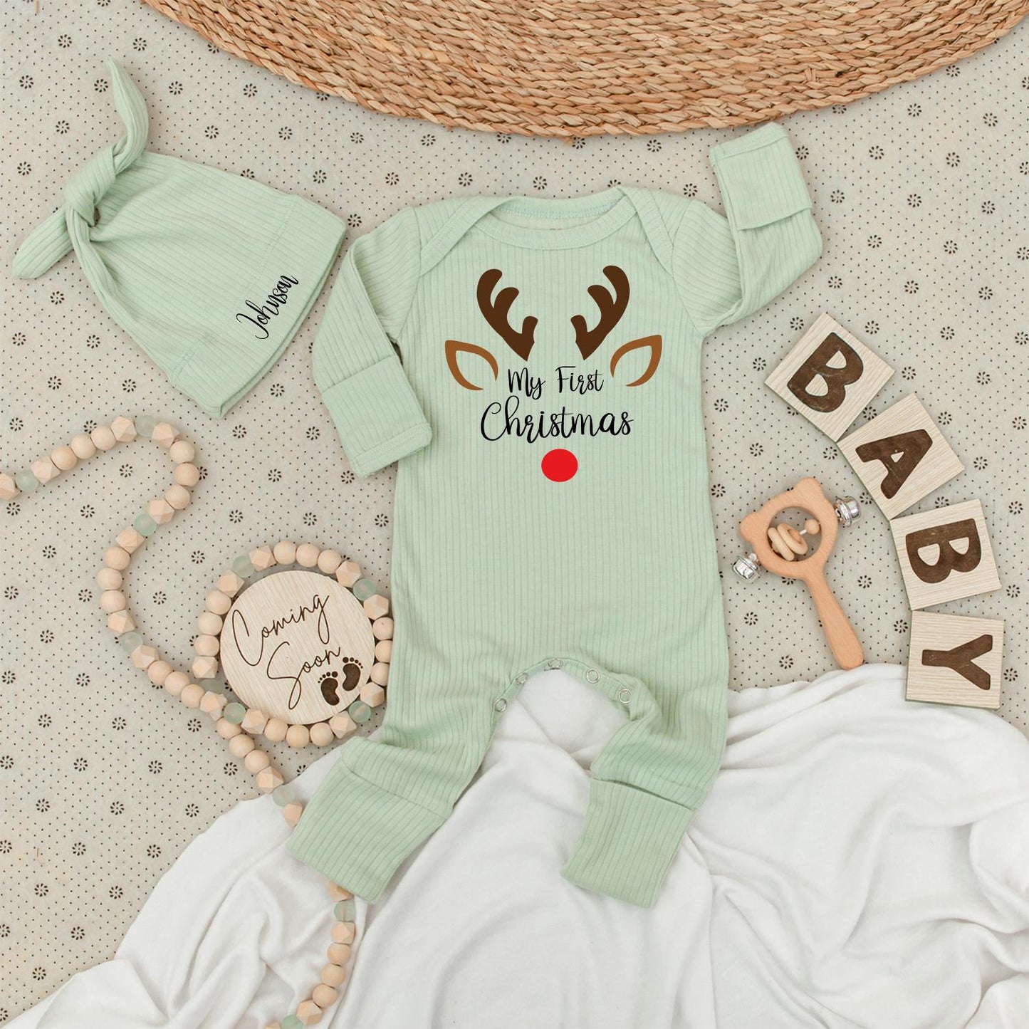 My First Christmas Baby Reindeer Romper - Soft Newborn Holiday Outfit for Baby Boy or Girl, Festive Gift