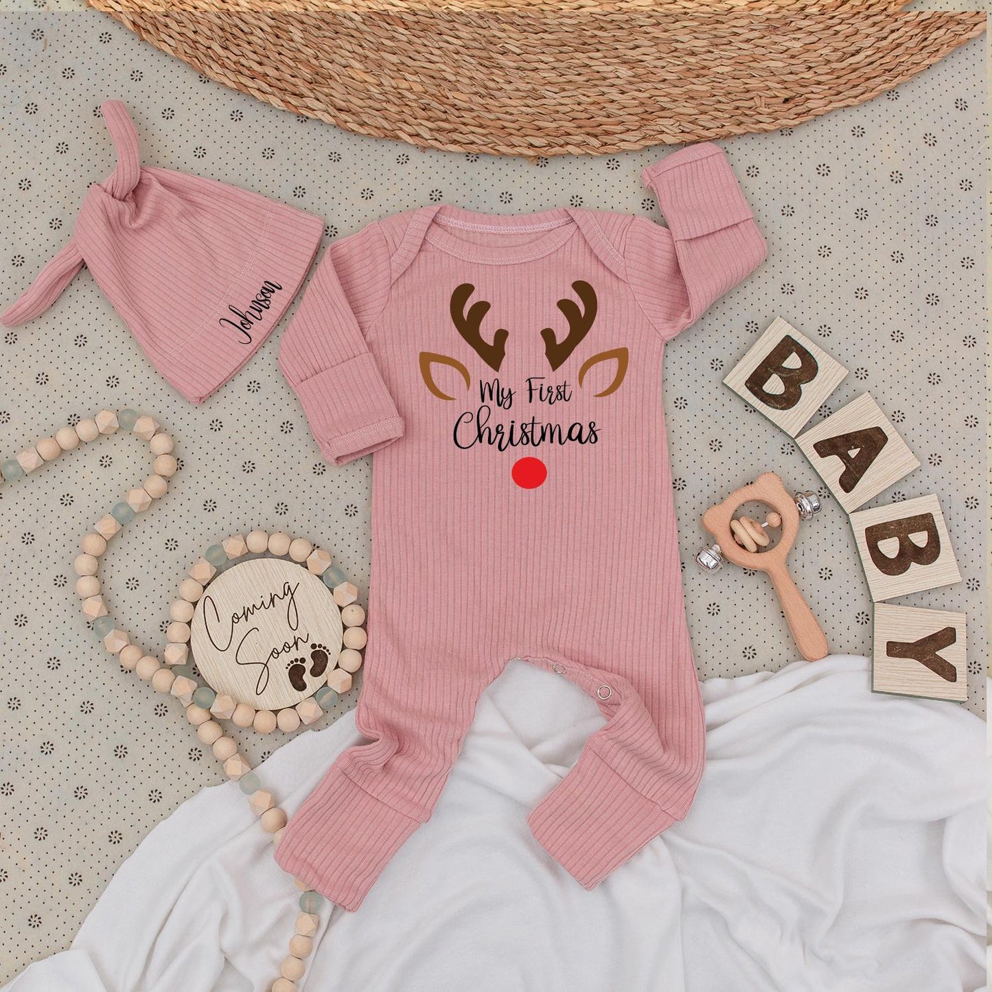 My First Christmas Baby Reindeer Romper - Soft Newborn Holiday Outfit for Baby Boy or Girl, Festive Gift