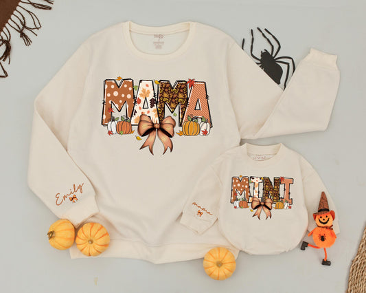Retro Halloween Mama and Mini Sweatshirts Cozy Autumn Mommy and Me Matching Fall Vibes Sweater Family Outfit