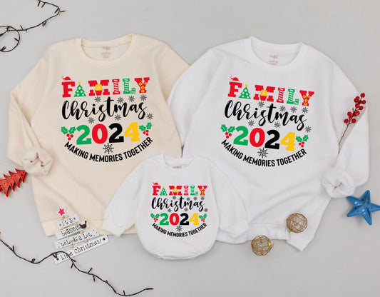 Family Christmas 2024 Making Memories Together Matching Sweatshirt Outfit Festive Red Green Yellow Holiday for Baby Newborn & Family