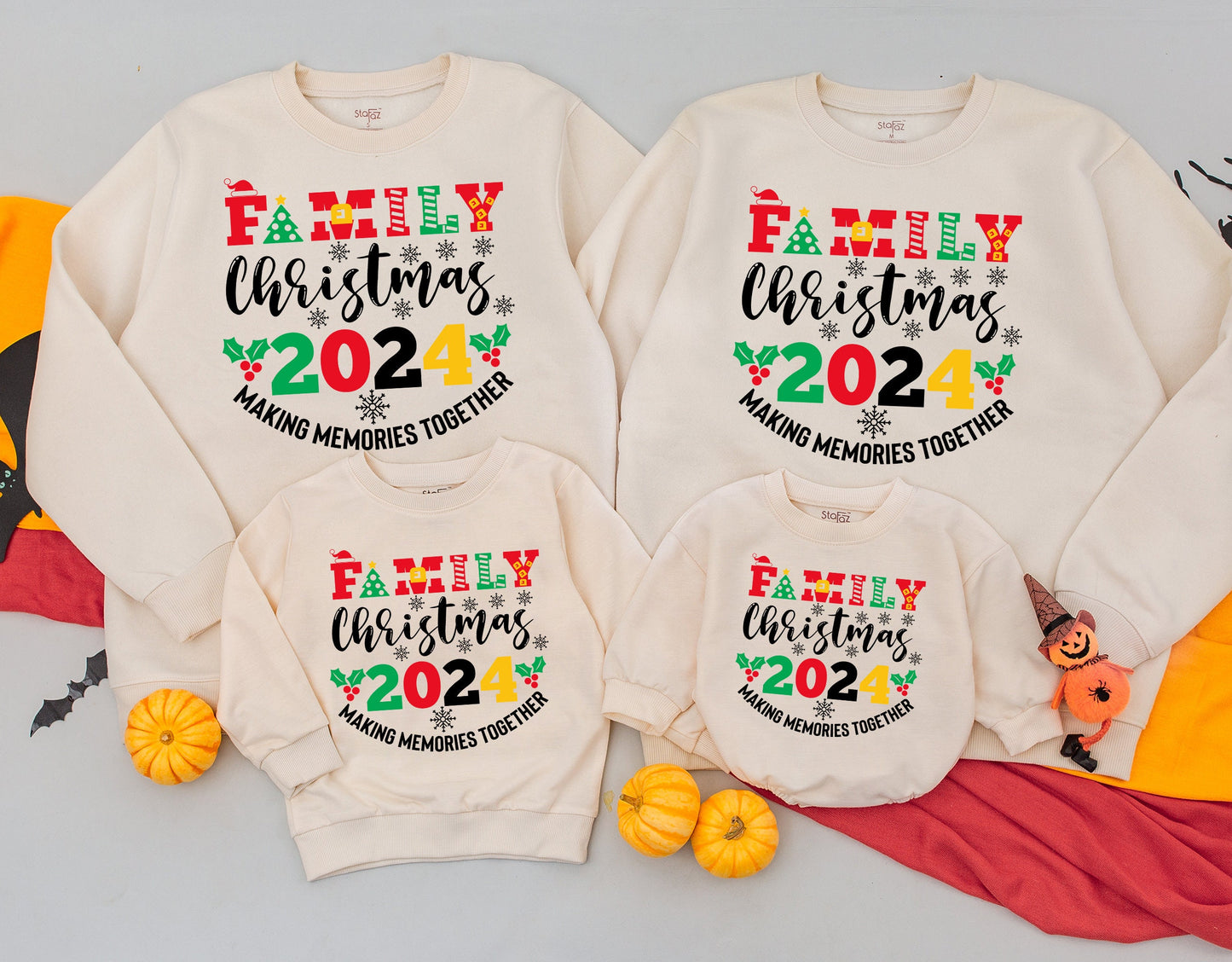 Family Christmas 2024 Making Memories Together Matching Sweatshirt Outfit Festive Red Green Yellow Holiday for Baby Newborn & Family