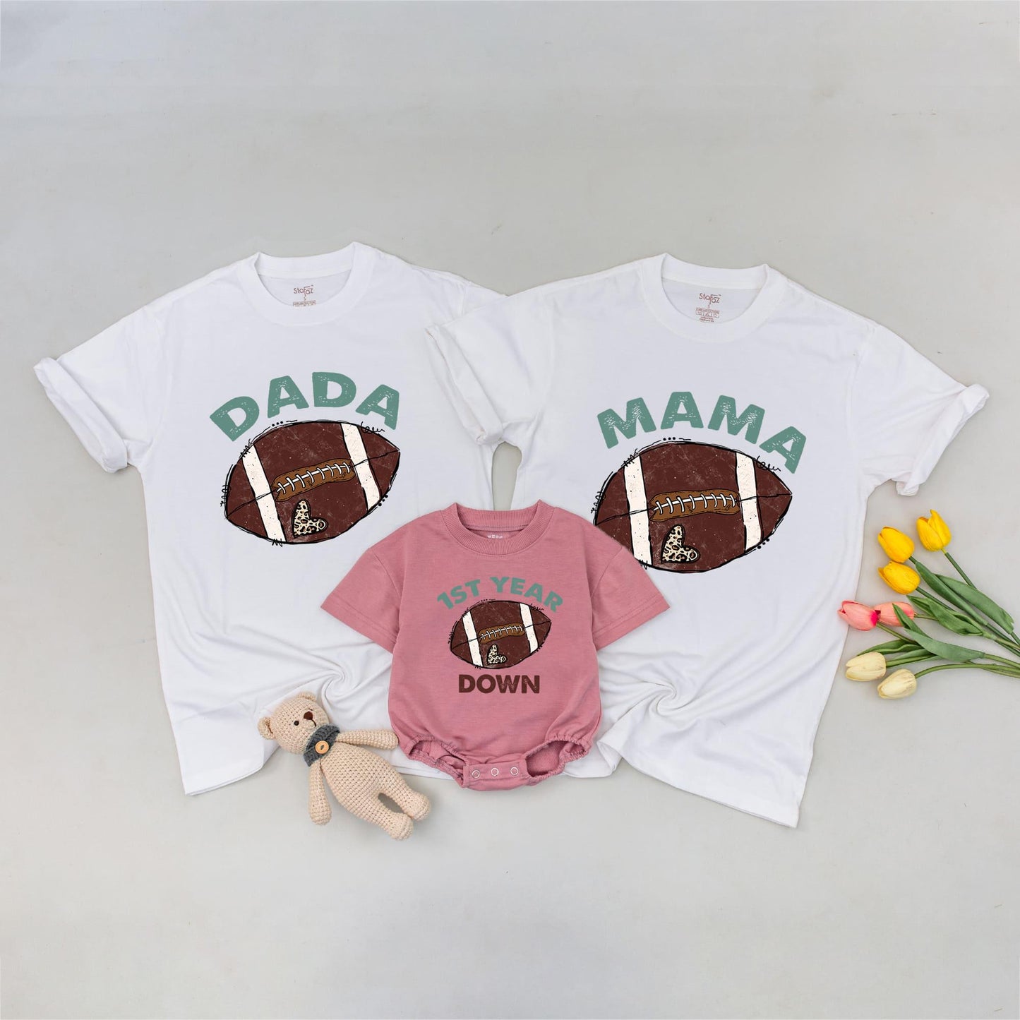 Matching 1st Birthday Football Family Shirts: DADA, MAMA, & 1ST YEAR DOWN Outfit, Sports Birthday Party, Toddler Boy & Girl