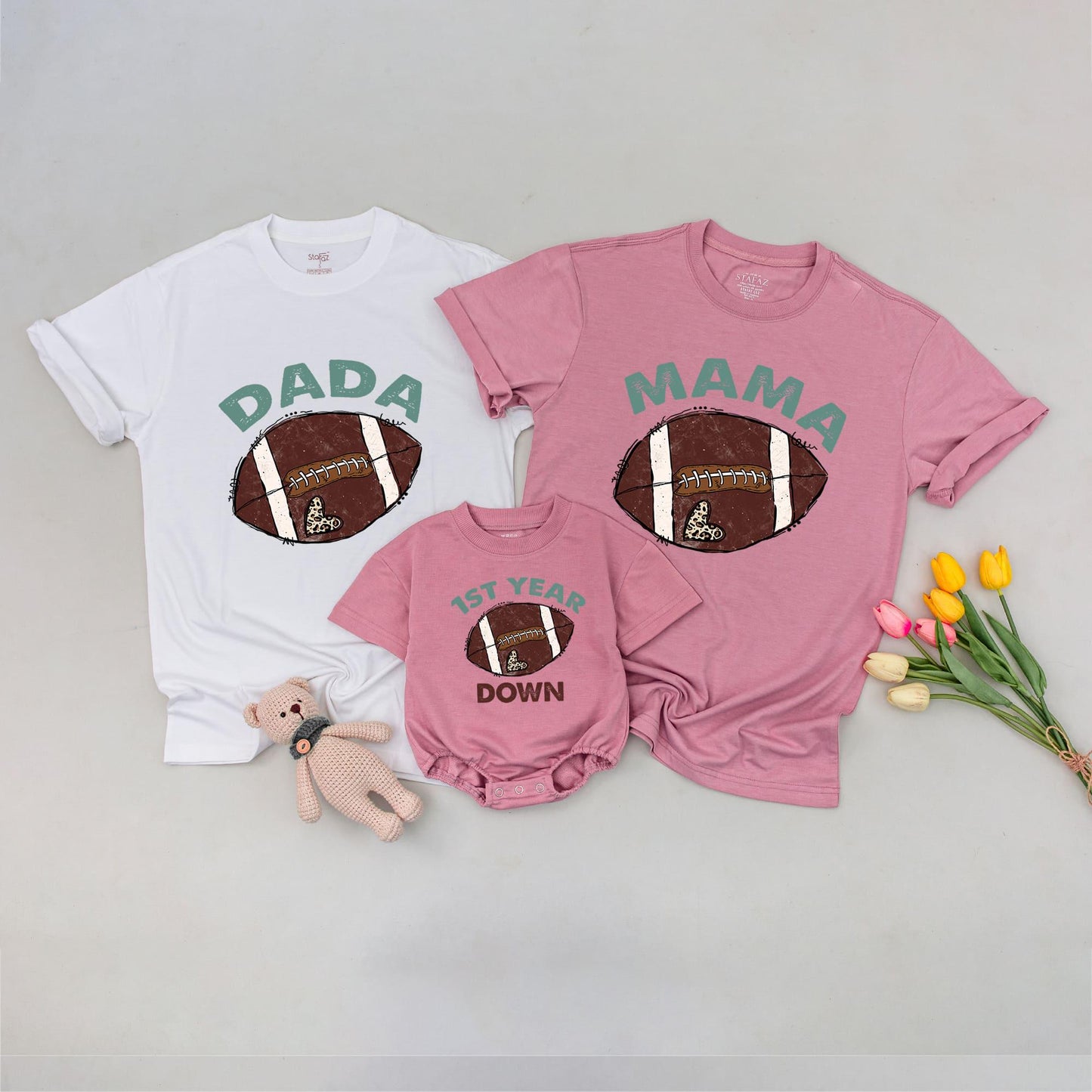 Matching 1st Birthday Football Family Shirts: DADA, MAMA, & 1ST YEAR DOWN Outfit, Sports Birthday Party, Toddler Boy & Girl
