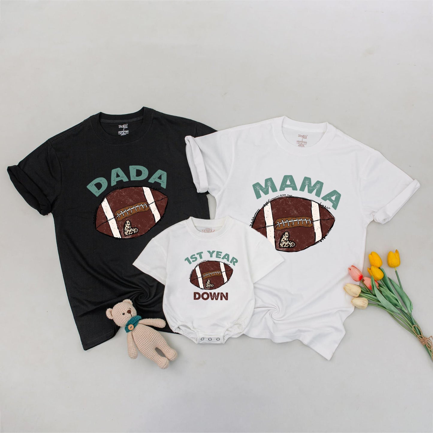 Matching 1st Birthday Football Family Shirts: DADA, MAMA, & 1ST YEAR DOWN Outfit, Sports Birthday Party, Toddler Boy & Girl