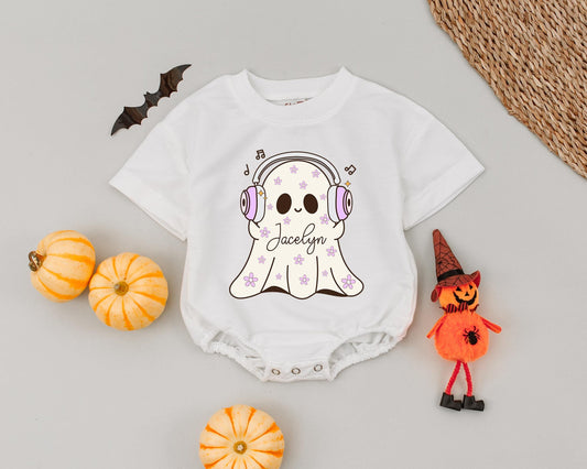 Personalized Cute Ghost Baby Romper - Halloween Fall Outfit Gift