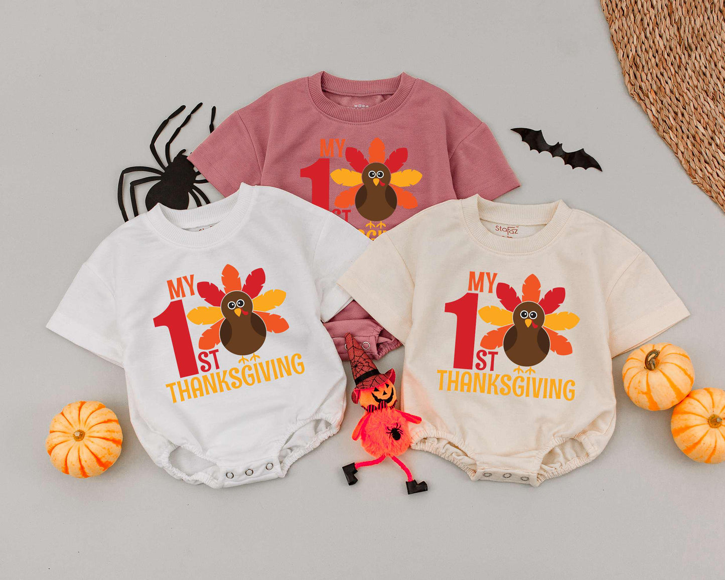 First Thanksgiving Bubble Romper - Pumpkin Truck & Turkey Day Outfit